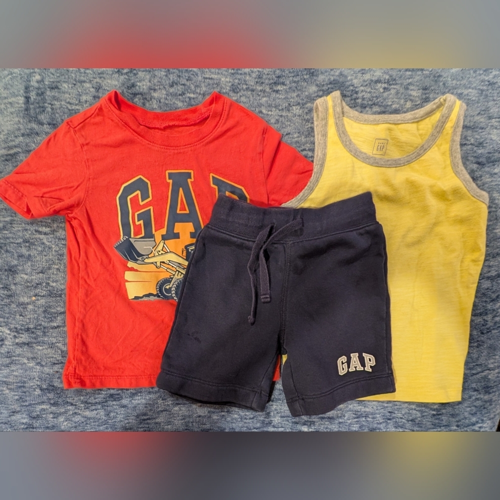 GAP 3T Kids Orange Tee, Yellow Tank, and Navy Shorts Set